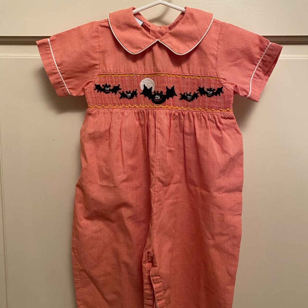 Claire & Charlie 18 month Orange Halloween Bat Smocked Longall